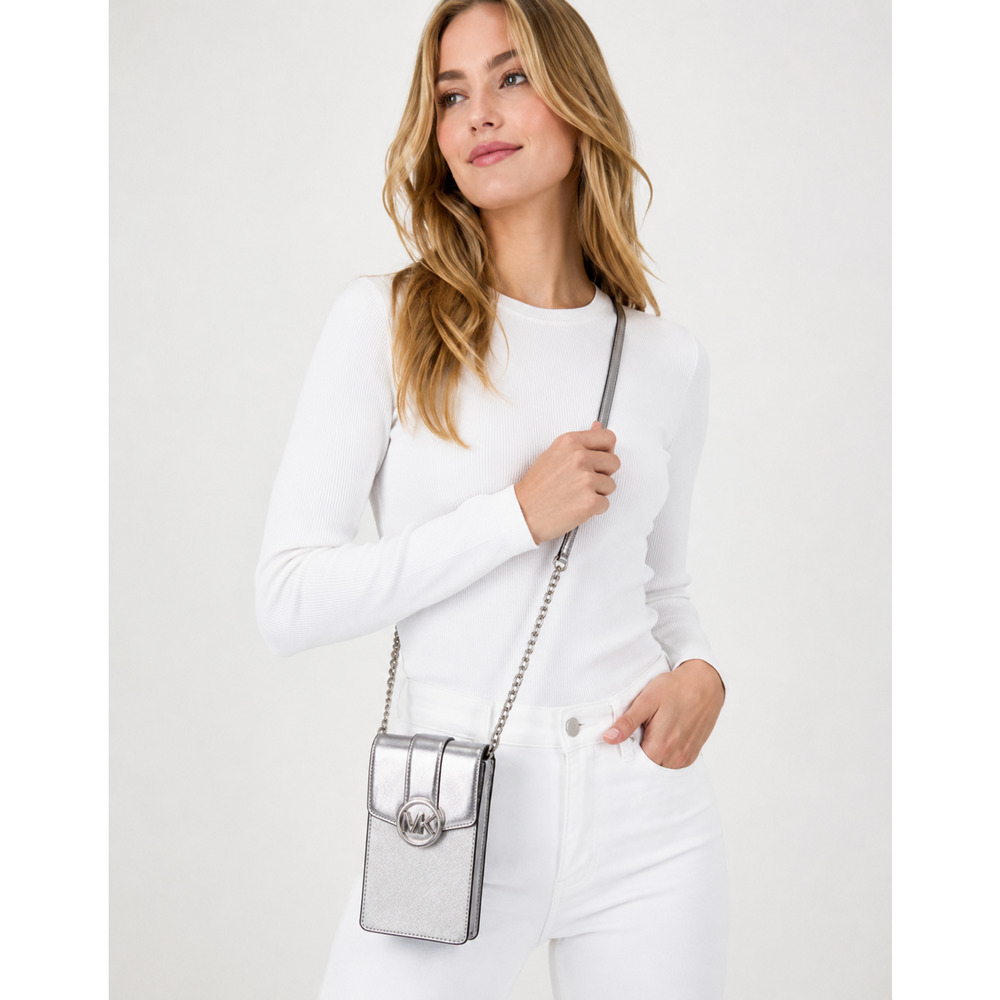 Michael Kors Carmen Silver Metallic Smartphone Crossbody NWT Chain Mini Bag